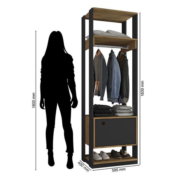 Imagem de Guarda Roupa Modulado Ambiente Titan com Porta Preto Freijó - Móveis Leão