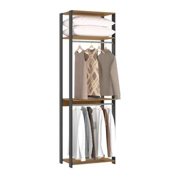 Imagem de Guarda Roupa Modulado Closet Aberto Estilo Industrial 70x220Cm MDP Carvalho 6102 MENU