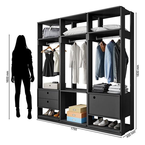 Imagem de Guarda Roupa Modulado Closet Completo Titan Preto Velluto - PR Móveis