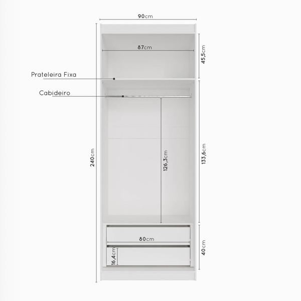 Imagem de Guarda Roupa Modulado com Espelho 2 Portas com Cabideiro e 2 Gavetas Hera CabeCasa MadeiraMadeira