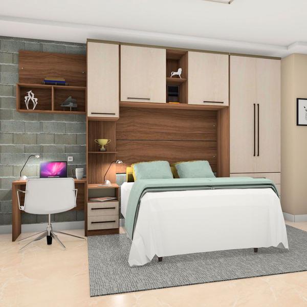 Imagem de Guarda Roupa Modulado com Espelho 5 Portas 6 Gavetas Bancada Vanilla Legno Crema Connect Luciane