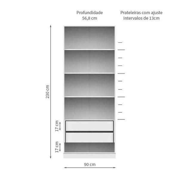 Imagem de Guarda-Roupa Modulado com Prateleiras Tuyo 2 PT Articuladas 2 GV Branco 90 cm