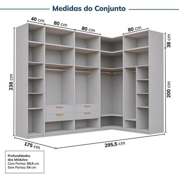 Imagem de Guarda-roupa Modulado de Canto 10 Peças 14 Portas Jade Cabecasa Madeiramadeira