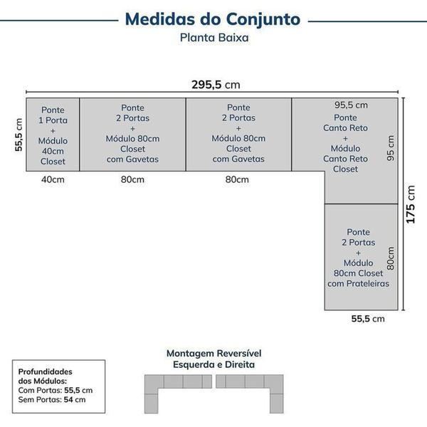 Imagem de Guarda-roupa Modulado de Canto 10 Peças 9 Portas Jade Cabecasa Madeiramadeira