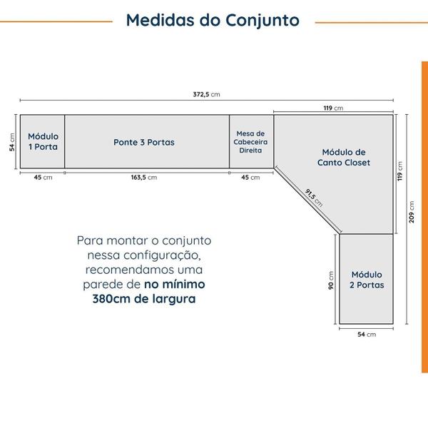 Imagem de Guarda Roupa Modulado de Canto 10 Portas 5 Peças e 2 Mesas de Cabeceira Hera CabeCasa MadeiraMadeira