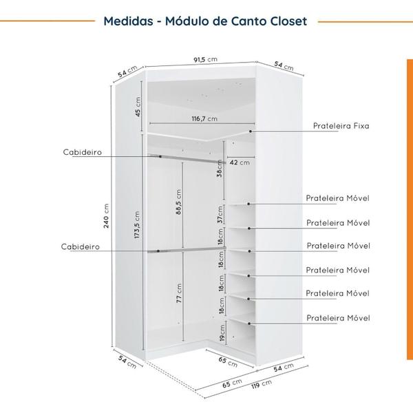 Imagem de Guarda Roupa Modulado de Canto 10 Portas 5 Peças e 2 Mesas de Cabeceira Hera CabeCasa MadeiraMadeira