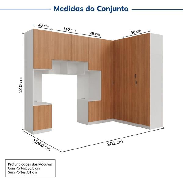 Imagem de Guarda-roupa Modulado de Canto 10 Portas 6 Peças Hera Cabecasa Madeiramadeira Branco Geada/Louro/Preto