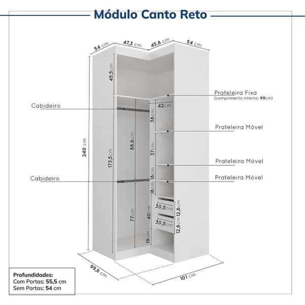 Imagem de Guarda-roupa Modulado de Canto 10 Portas 6 Peças Hera Cabecasa Madeiramadeira Branco Geada/Louro/Preto