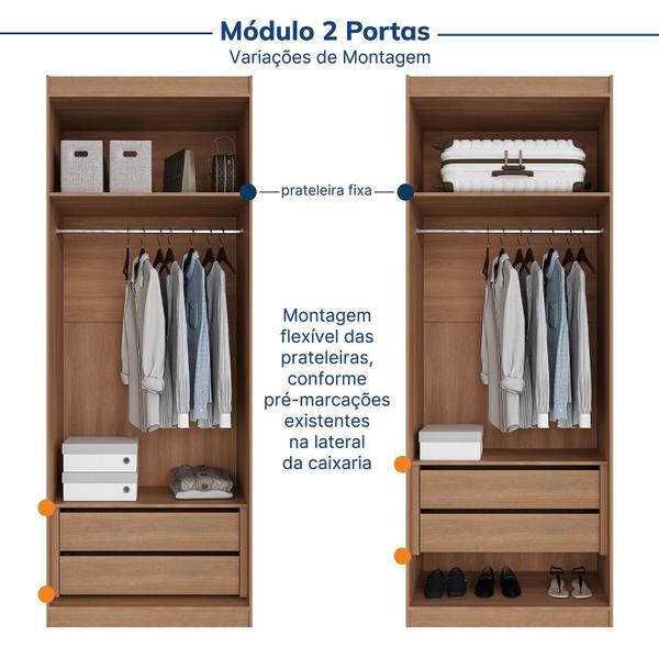 Imagem de Guarda-roupa Modulado de Canto 10 Portas 6 Peças Hera Cabecasa Madeiramadeira Louro/Branco Geada/Preto