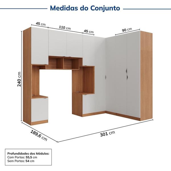 Imagem de Guarda-roupa Modulado de Canto 10 Portas 6 Peças Hera Cabecasa Madeiramadeira Louro/Branco Geada/Preto