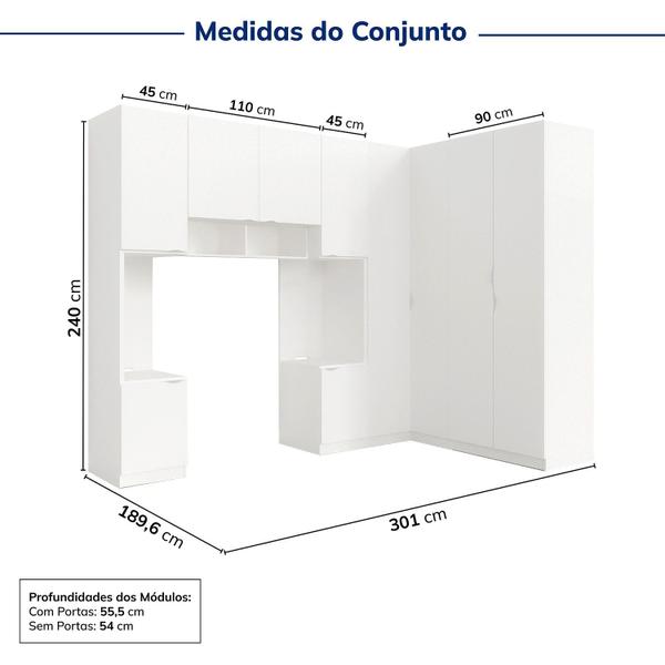 Imagem de Guarda-roupa Modulado de Canto 10 Portas 6 Peças Hera Cabecasa Madeiramadeira