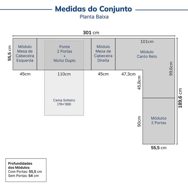 Imagem de Guarda-roupa Modulado de Canto 10 Portas 6 Peças Hera Cabecasa Madeiramadeira