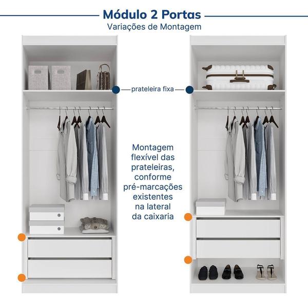 Imagem de Guarda-roupa Modulado de Canto 11 Portas 7 Peças Hera Cabecasa Madeiramadeira Branco Geada/Louro/Cinza