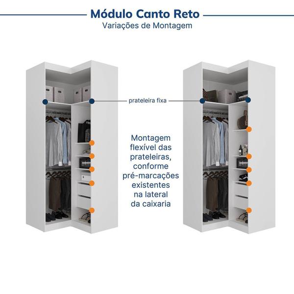 Imagem de Guarda-roupa Modulado de Canto 11 Portas 7 Peças Hera Cabecasa Madeiramadeira Branco Geada/Louro/Cinza