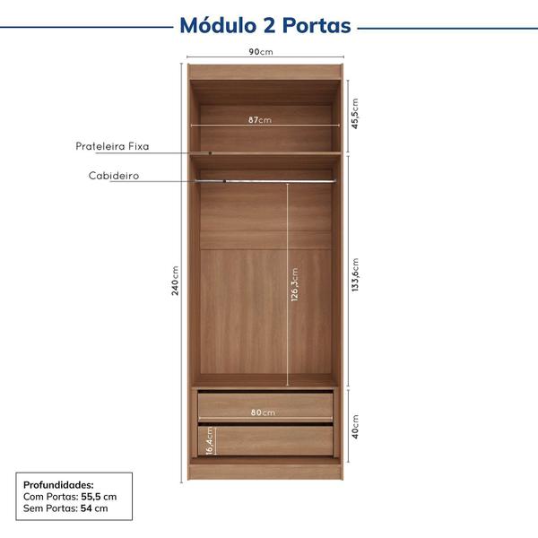 Imagem de Guarda-roupa Modulado de Canto 11 Portas 7 Peças Hera Cabecasa Madeiramadeira Louro/Branco Geada/Cinza