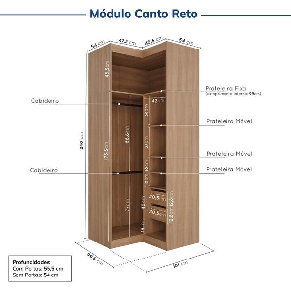 Imagem de Guarda-roupa Modulado de Canto 11 Portas 7 Peças Hera Cabecasa Madeiramadeira Louro/Preto