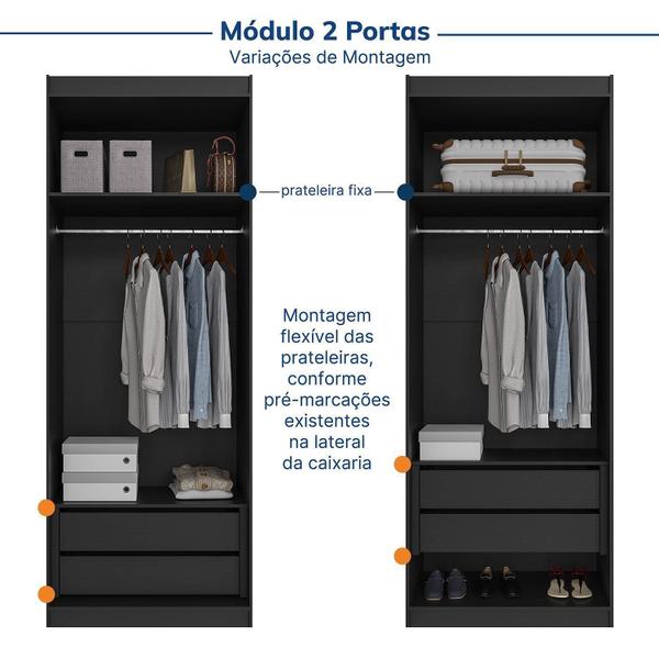 Imagem de Guarda-roupa Modulado de Canto 11 Portas 7 Peças Hera Cabecasa Madeiramadeira Preto