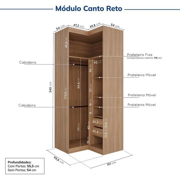 Imagem de Guarda-roupa Modulado de Canto 11 Portas 7 Peças Hera Cabecasa Madeiramadeira