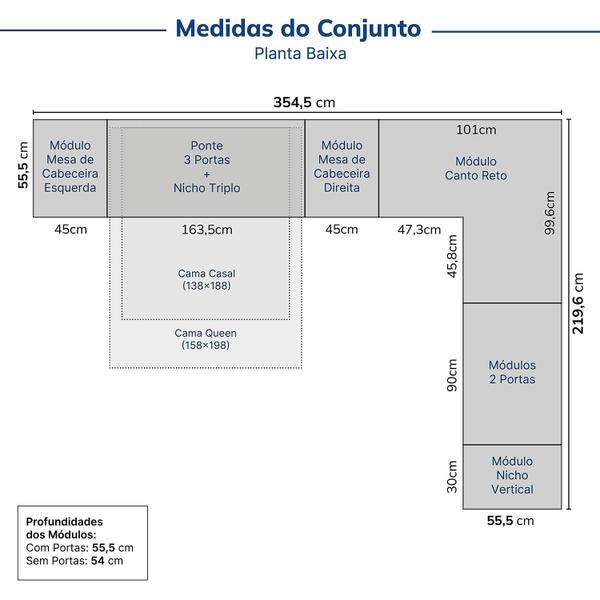 Imagem de Guarda-roupa Modulado de Canto 11 Portas 7 Peças Hera Cabecasa Madeiramadeira