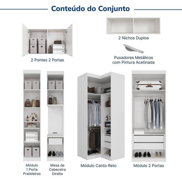 Imagem de Guarda-roupa Modulado de Canto 11 Portas 8 Peças Hera Cabecasa Madeiramadeira Branco Geada/Cinza