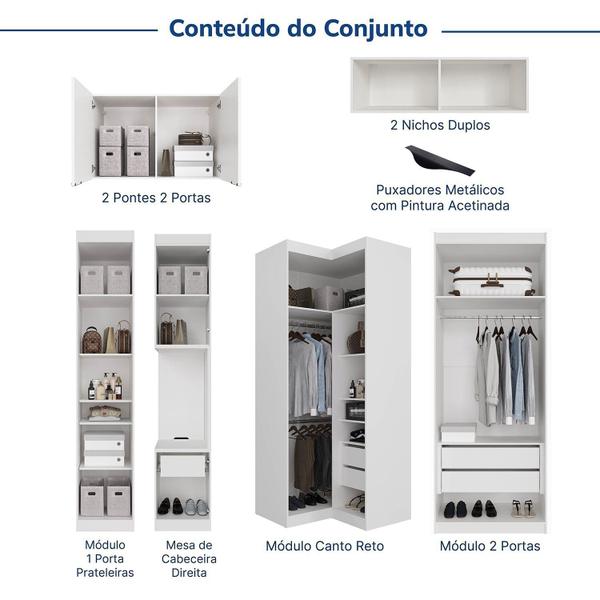 Imagem de Guarda-roupa Modulado de Canto 11 Portas 8 Peças Hera Cabecasa Madeiramadeira Branco Geada/Preto