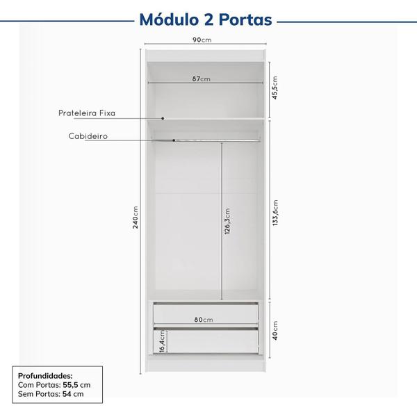 Imagem de Guarda-roupa Modulado de Canto 11 Portas 8 Peças Hera Cabecasa Madeiramadeira Branco Geada/Preto