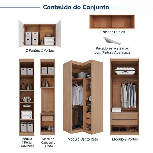 Imagem de Guarda-roupa Modulado de Canto 11 Portas 8 Peças Hera Cabecasa Madeiramadeira Louro/Branco Geada/Cinza