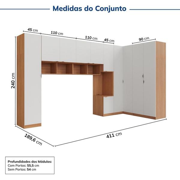 Imagem de Guarda-roupa Modulado de Canto 11 Portas 8 Peças Hera Cabecasa Madeiramadeira Louro/Branco Geada/Preto