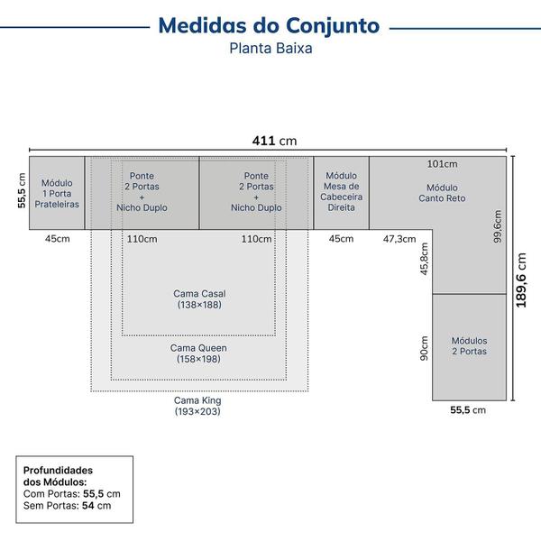 Imagem de Guarda-roupa Modulado de Canto 11 Portas 8 Peças Hera Cabecasa Madeiramadeira Louro/Branco Geada/Preto