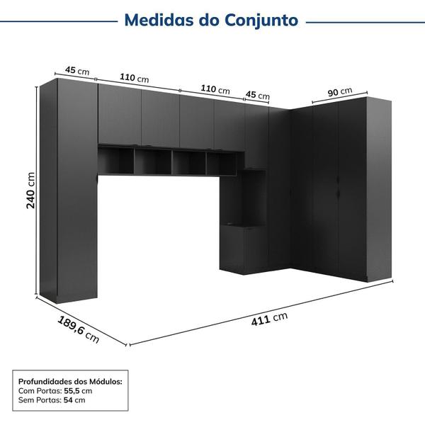 Imagem de Guarda-roupa Modulado de Canto 11 Portas 8 Peças Hera Cabecasa Madeiramadeira Preto