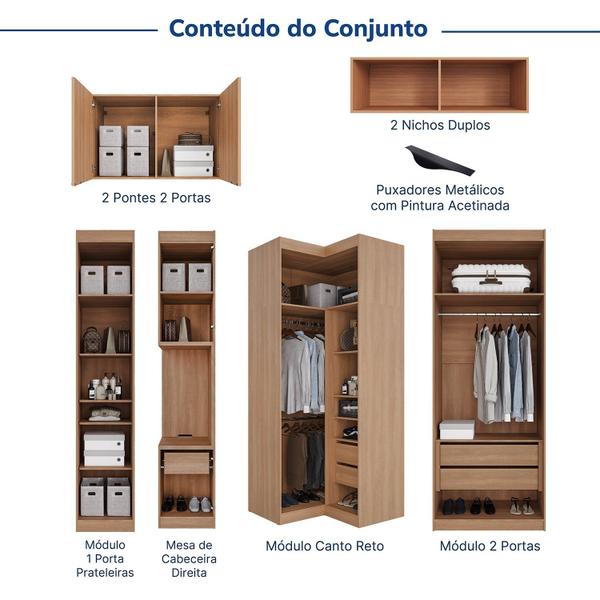 Imagem de Guarda-roupa Modulado de Canto 11 Portas 8 Peças Hera Cabecasa Madeiramadeira