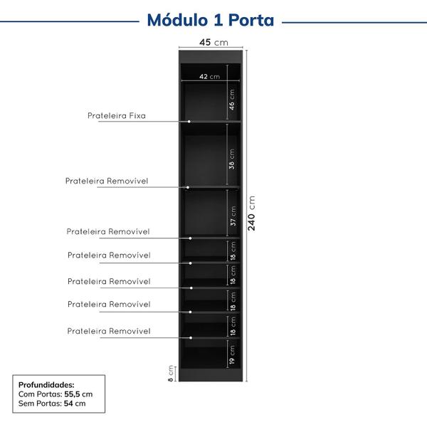 Imagem de Guarda-roupa Modulado de Canto 11 Portas 8 Peças Hera Cabecasa Madeiramadeira