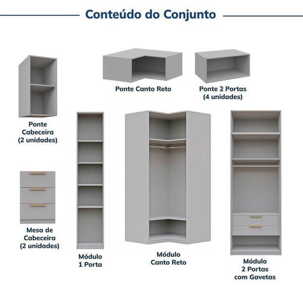 Imagem de Guarda-roupa Modulado de Canto 12 Peças 17 Portas 2 Mesas de Cabeceira Jade Cabecasa Madeiramadeira