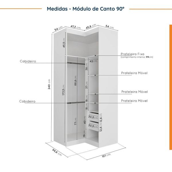 Imagem de Guarda Roupa Modulado de Canto 12 Portas 6 Peças 1 Mesa de Cabeceira Hera CabeCasa MadeiraMadeira