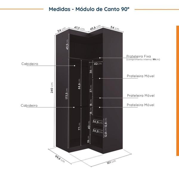 Imagem de Guarda Roupa Modulado de Canto 2 Peças 3 Portas com 1 Porta Reflecta Hera Cabecasa Madeiramadeira