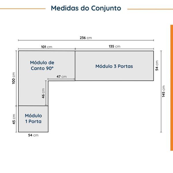 Imagem de Guarda Roupa Modulado de Canto 3 Peças 6 Portas com 3 Portas Reflecta Hera Cabecasa Madeiramadeira