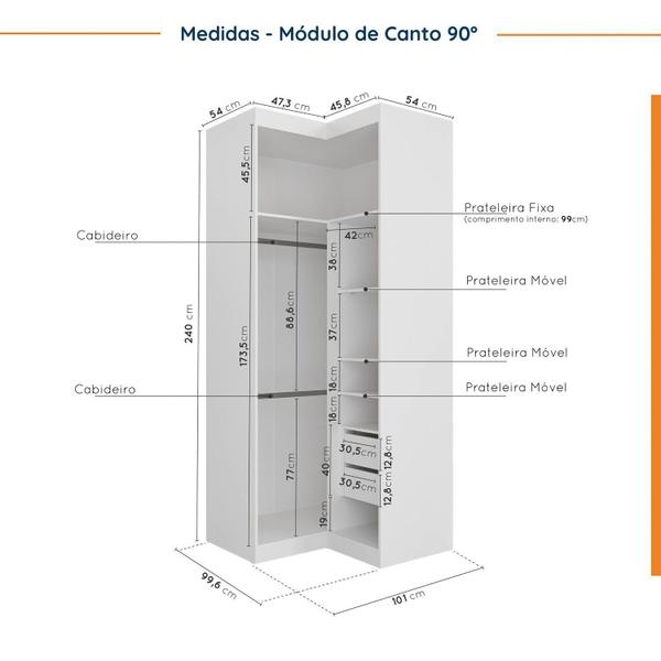 Imagem de Guarda Roupa Modulado de Canto 5 portas 3 Peças Hera CabeCasa MadeiraMadeira