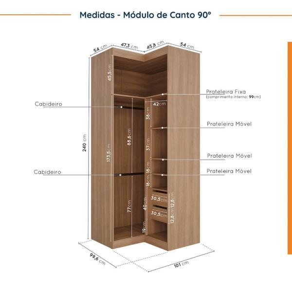 Imagem de Guarda Roupa Modulado de Canto 5 Portas 3 Peças Hera CabeCasa MadeiraMadeira