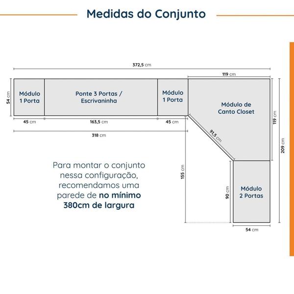 Imagem de Guarda Roupa Modulado de Canto 9 Portas 5 Peças com Escrivaninha Hera CabeCasa MadeiraMadeira