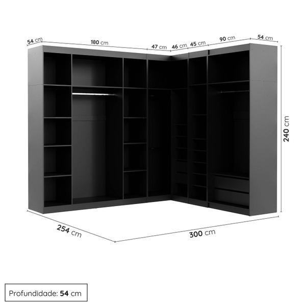 Imagem de Guarda Roupa Modulado de Canto com Espelho 9 Portas 4 Peças Hera Cabecasa Madeiramadeira