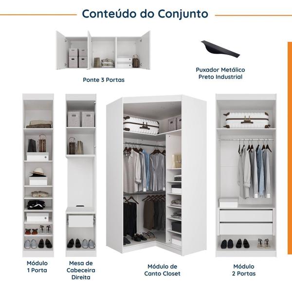 Imagem de Guarda Roupa Modulado de Casal 10 Portas 5 Peças e 1 Mesa de Cabeceira Hera CabeCasa MadeiraMadeira