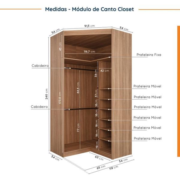 Imagem de Guarda Roupa Modulado de Casal 10 Portas 5 Peças e 1 Mesa de Cabeceira Hera CabeCasa MadeiraMadeira