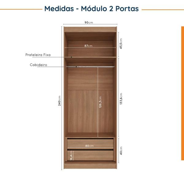 Imagem de Guarda Roupa Modulado de Casal 10 Portas 5 Peças e 1 Mesa de Cabeceira Hera CabeCasa MadeiraMadeira