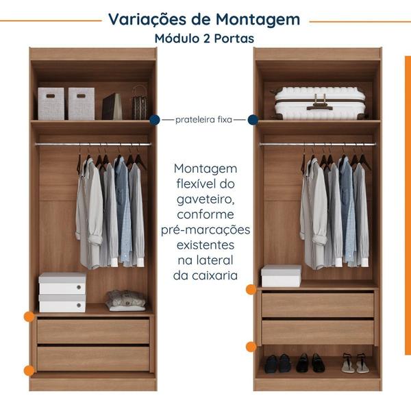 Imagem de Guarda Roupa Modulado de Casal 12 Portas 6 Peças 1 Mesa de Cabeceira Hera CabeCasa MadeiraMadeira