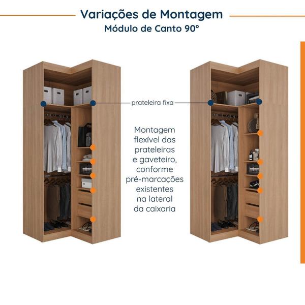 Imagem de Guarda Roupa Modulado de Casal 12 Portas 6 Peças 1 Mesa de Cabeceira Hera CabeCasa MadeiraMadeira