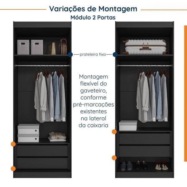 Imagem de Guarda Roupa Modulado de Casal 12 Portas 6 Peças 1 Mesa de Cabeceira Hera CabeCasa MadeiraMadeira