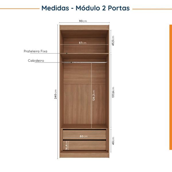 Imagem de Guarda Roupa Modulado de Casal 12 Portas 6 Peças 2 Mesas de Cabeceira Hera CabeCasa MadeiraMadeira