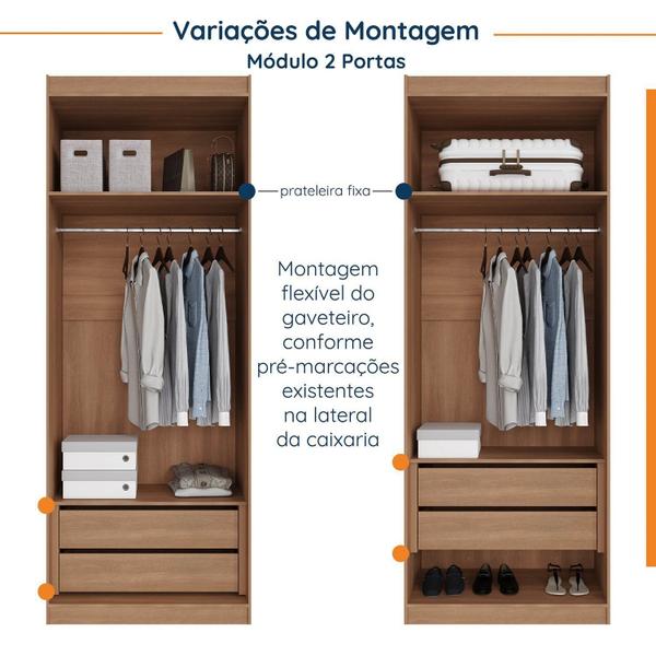 Imagem de Guarda Roupa Modulado de Casal 12 Portas 6 Peças 2 Mesas de Cabeceira Hera CabeCasa MadeiraMadeira