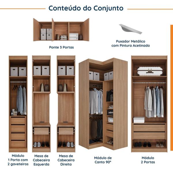 Imagem de Guarda Roupa Modulado de Casal 12 Portas 6 Peças 2 Mesas de Cabeceira Hera CabeCasa MadeiraMadeira