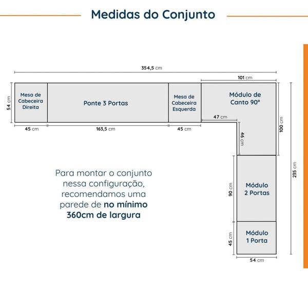 Imagem de Guarda Roupa Modulado de Casal 12 Portas 6 Peças 2 Mesas de Cabeceira Hera CabeCasa MadeiraMadeira